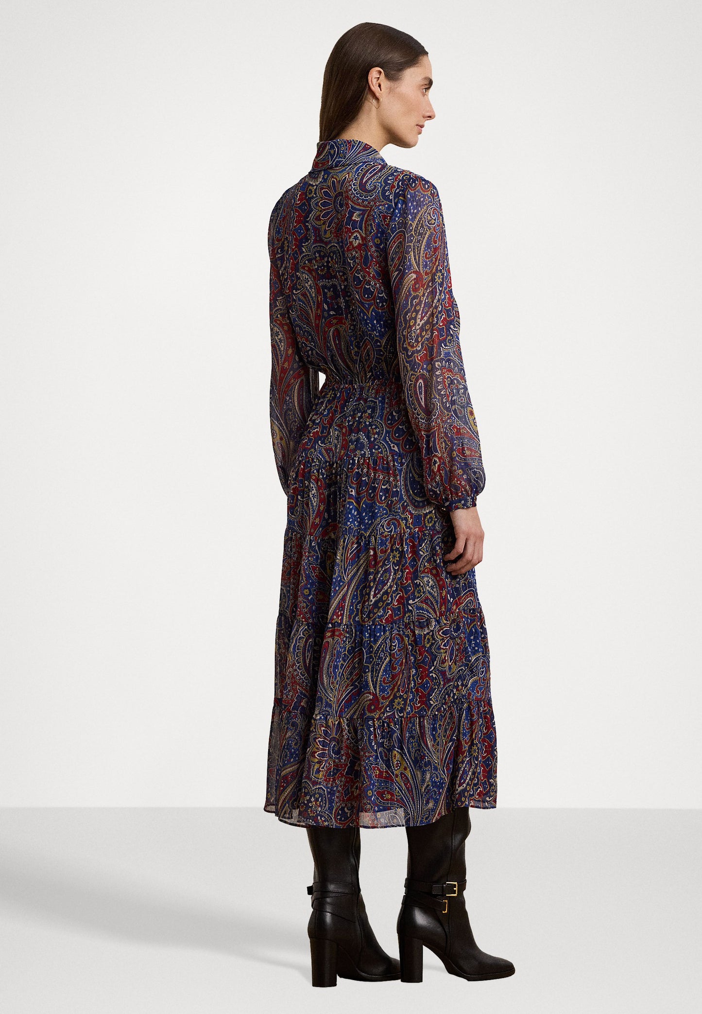 Lauren Ralph Lauren PAISLEY CHIFFON TIERED TIE NECK DRESS - Robe de jour