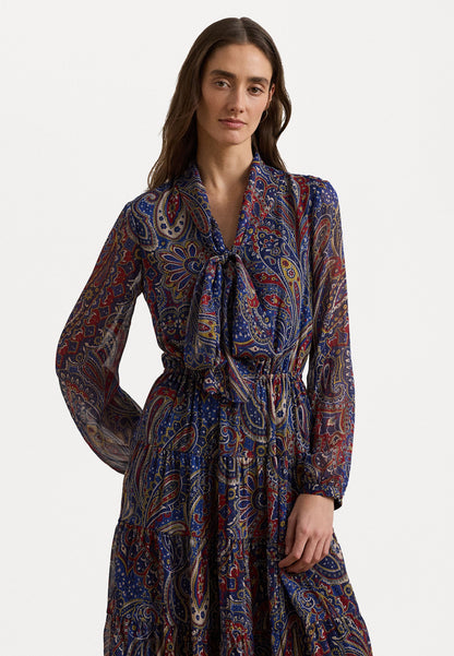 Lauren Ralph Lauren PAISLEY CHIFFON TIERED TIE NECK DRESS - Robe de jour