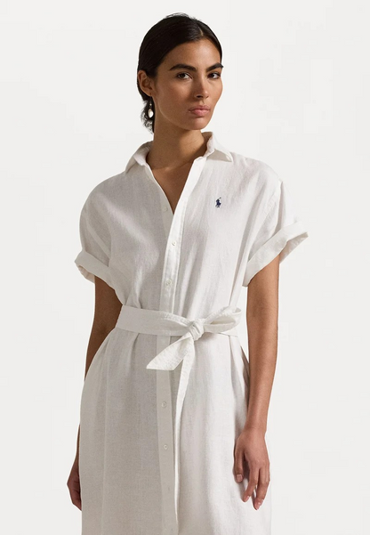 Polo Ralph Lauren BELTED LINEN SHIRTDRESS - Robe chemise - white