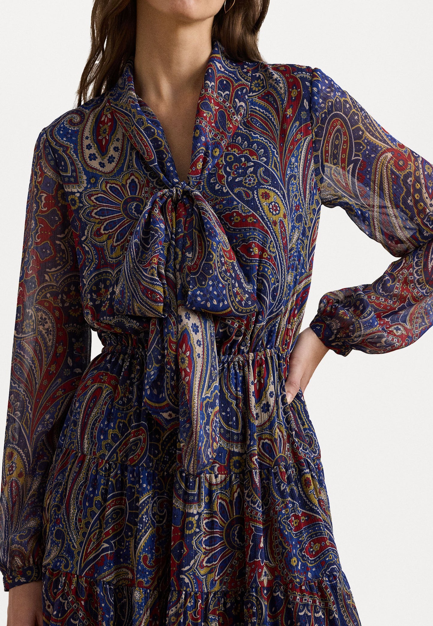 Lauren Ralph Lauren PAISLEY CHIFFON TIERED TIE NECK DRESS - Robe de jour