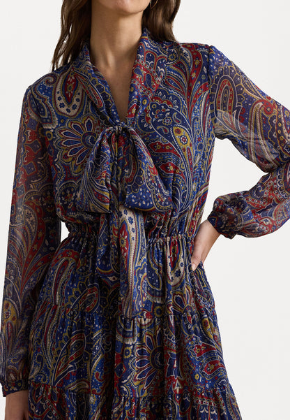 Lauren Ralph Lauren PAISLEY CHIFFON TIERED TIE NECK DRESS - Robe de jour