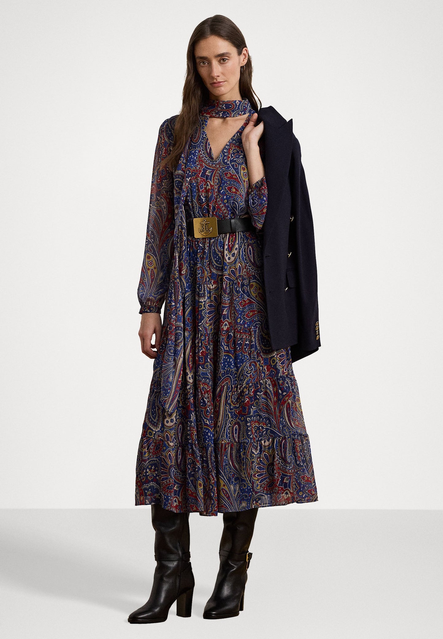 Lauren Ralph Lauren PAISLEY CHIFFON TIERED TIE NECK DRESS - Robe de jour