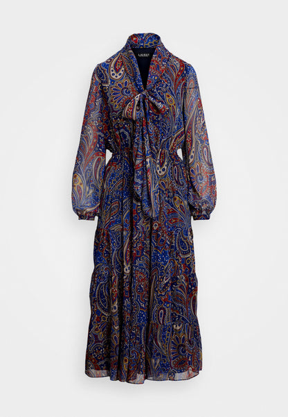 Lauren Ralph Lauren PAISLEY CHIFFON TIERED TIE NECK DRESS - Robe de jour