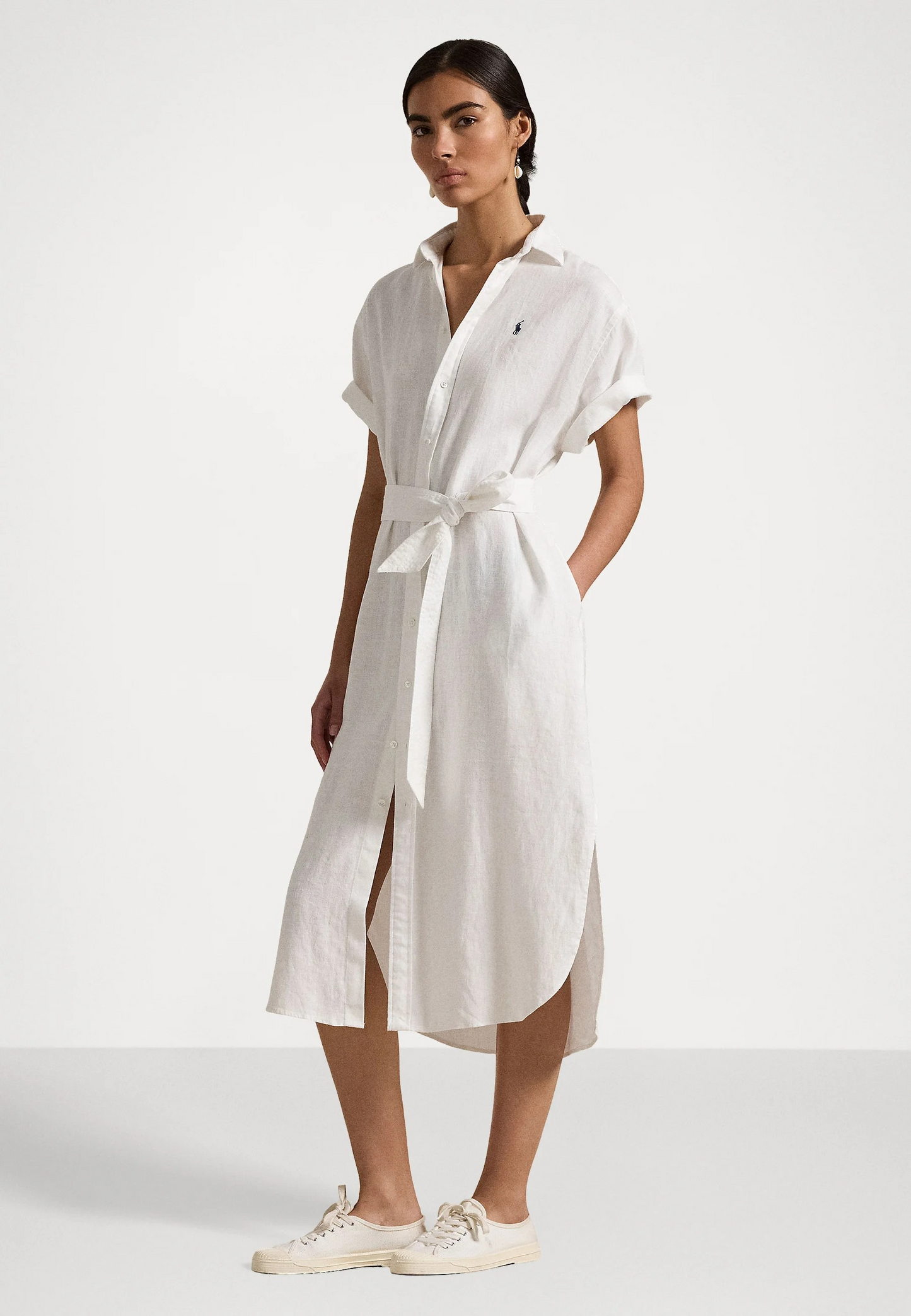 Polo Ralph Lauren BELTED LINEN SHIRTDRESS - Robe chemise - white