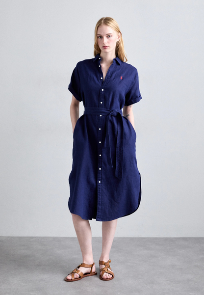 Polo Ralph Lauren BELTED LINEN SHIRTDRESS - Robe chemise - white